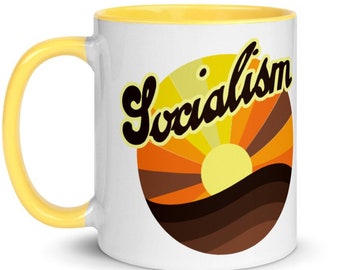 Socialist Mug: Retro 1970s Style Socialism Sunrise | Leftist Anti-Capitalist Pro-Labor Ceramic Mug