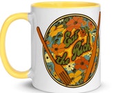 Leftist Mug: Eat the Rich | Retro 1970s Style, Yellow Inside Socialist Communist Anti-Capitalist Pro-Worker 70s Floral