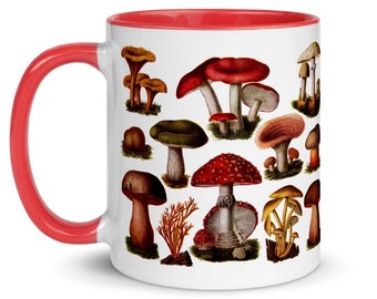 Mushroom Mug: Poisonous Fungi & Mushrooms, Red Interior | Edwardian Botanical Illustration | Fungus, Mushroom, Retro Mushroom Gift