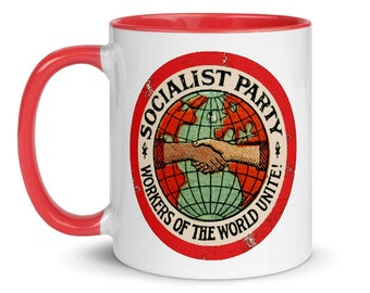Taza socialista: Partido Socialista, Interior Rojo / Trabajadores del Mundo Unidos / Socialismo Retro Edwardiano, Izquierdista, Regalo Socialista, Taza de Cerámica