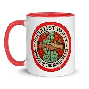 Socialist Mug: Socialist Party, Red Interior | Workers of the World Unite | Retro Edwardian Socialism, Leftist, Socialist Gift, Ceramic Mug