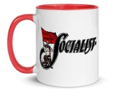 Retro Socialist Mug: Socialist Flag, Red Interior, Leftist Pro-Labor, Anti-Capitalist, Equal Opportunity, Ceramic, Socialist Gift, Socialism