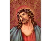 Jesus with Crown of Thorns Small Print, 4x6" Postcard: 1900s Style Old Fashioned Religious Flat Card Christian Gift