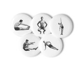 Set of Five Retro Muscle Men Pins, Old Fashioned Workout Buttons | Exercise, Gym, Health, Fitness Stretch, Badges