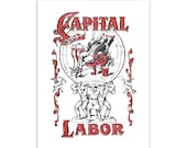 Workers Poster: Capital and Labor White Background |  Communist Poster, Socialist Poster Leftist Retro Anti-Capitalist Wall Art Unframed