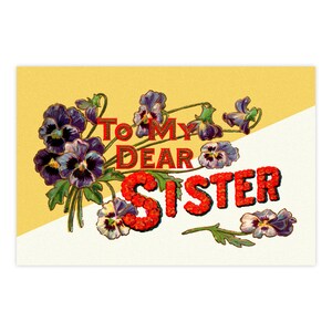 À ma chère sœur Floral Petit imprimé, carte postale 4x6 » : Style des années 1900 Carte plate à l’ancienne Petit cadeau pour frères et sœurs