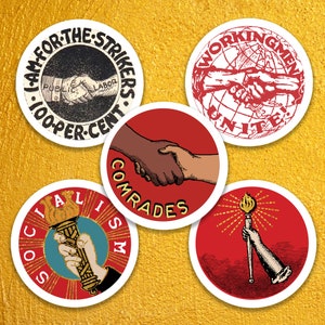 Socialist Sticker Variety Set #2 | Workingmen Unite! Comrades, Pro Strikers, Socialist Torch Retro Socialism Socialist Gift