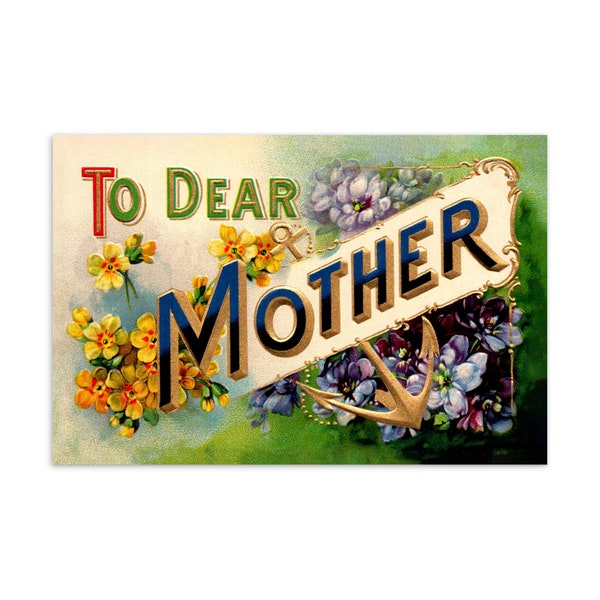 À ma chère mère Floral petit imprimé, carte postale 4x6 : années 1900 Style Old Fashioned Mom Flat Card Fête des Mères Petit cadeau