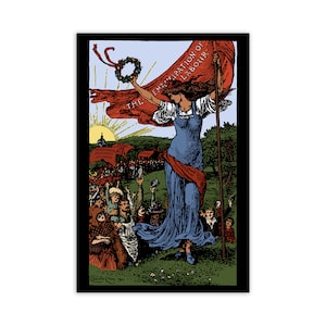 Cartel izquierdista: La emancipación del trabajo, Walter Crane en color / Socialismo eduardiano, Primero de Mayo de 1903 Arte retrosocialista pro-laboral sin marco