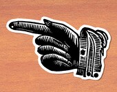 Victorian Pointing Finger #1 Large Vinyl Sticker: Retro Antique Style This Way Hand Point Decal Look Directional Attention Sticker Direction