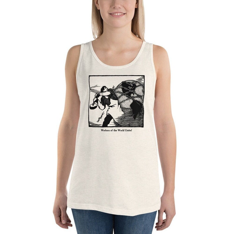 Workers Tank: Worker Smashing the Chains of Oppression Workers of the World Unite Unisex Retro Socialist Communist Leftist Pro-Labor Oatmeal Triblend