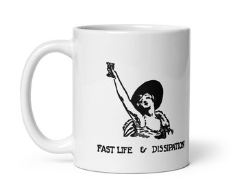 Toasting Mug: Fast Life & Dissipation Ceramic Mug | 1920s Drinking Design, Celebration, Alcohol, Toast, Flapper, Bartender Gift