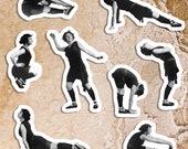 Retro Limber Ladies #3 Sticker Set | 8 Vinyl Workout Women Stickers | Exercise, Gym, Health, Fitness Stretch, Small Gift