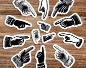 Pointing Fingers Sticker Set | 13 Old Fashioned This Way Hand Vinyl Stickers Look Decal, Directional Attention, Small Gift