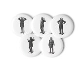 Set of Five Victorian Mood Men Pins, Reactions Emotions | Anger Horror Laughter Madness Disgust