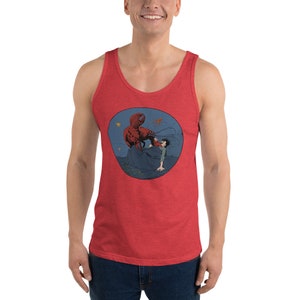 Surreal Vegetarian Shirt, Lobster Revenge Victorian Design Unisex Tank Top, Animal Rights, Nightmare, Ocean, Underwater Red Triblend