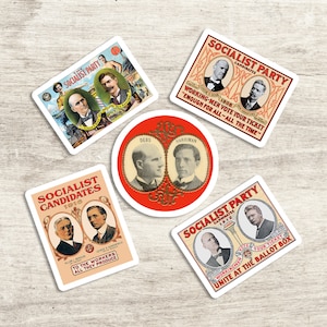 Socialist Campaign Posters Sticker Set | 5 Vinyl Stickers | US Presidential Edwardian Socialism | Eugene V Debs, Small Gift