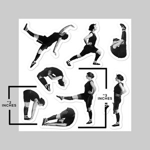 Retro Limber Ladies 2 Sticker Set 8 Vinyl Workout Women Stickers Exercise, Gym, Health, Fitness Stretch, Small Gift image 4