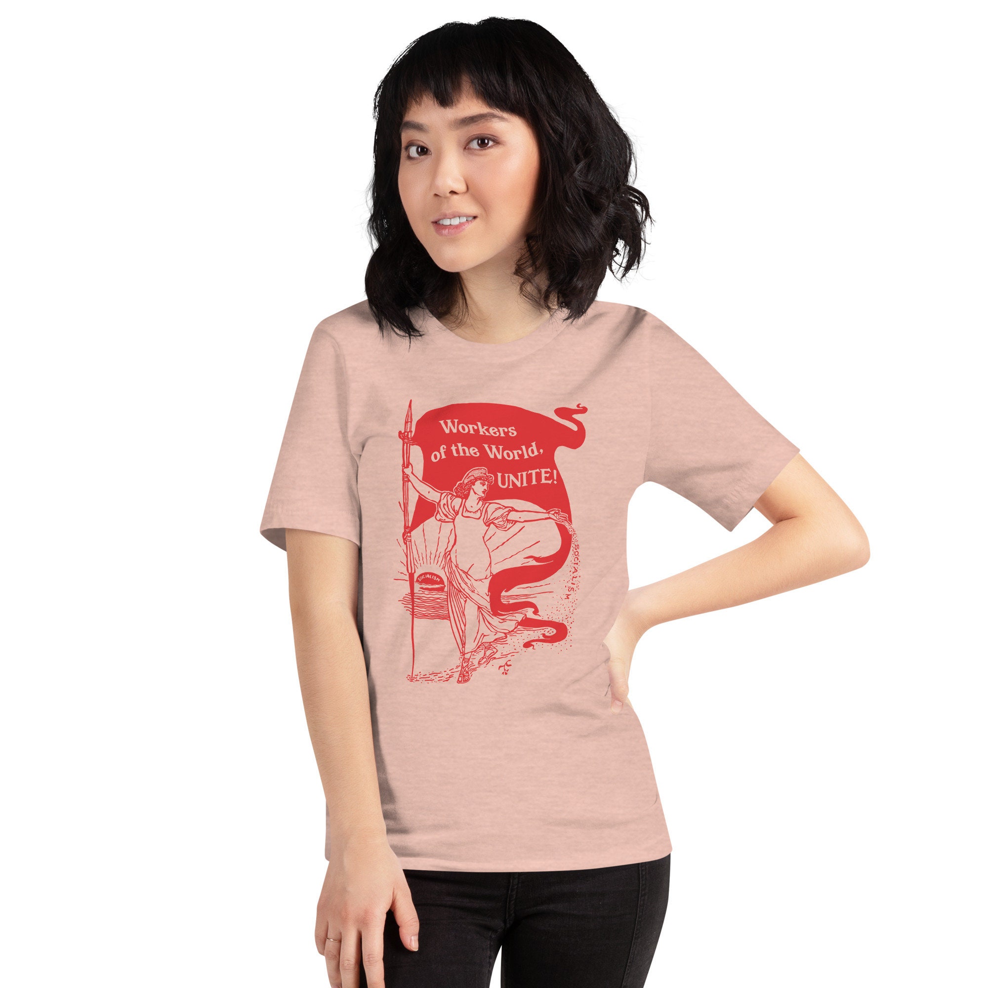 Discover Leftist T-Shirt: Workers of the World, Unite! | Unisex Retro Socialism, Walter Crane Style