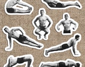 Old Fashioned Muscle Man #1 Sticker Set | 8 Vinyl Workout Stickers | Exercise, Gym, Health, Fitness Stretch, Small Gift