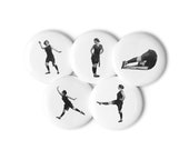 Set of Five Retro Limber Ladies Pins, Workout Women Buttons | Exercise, Gym, Health, Fitness Stretch, Badges