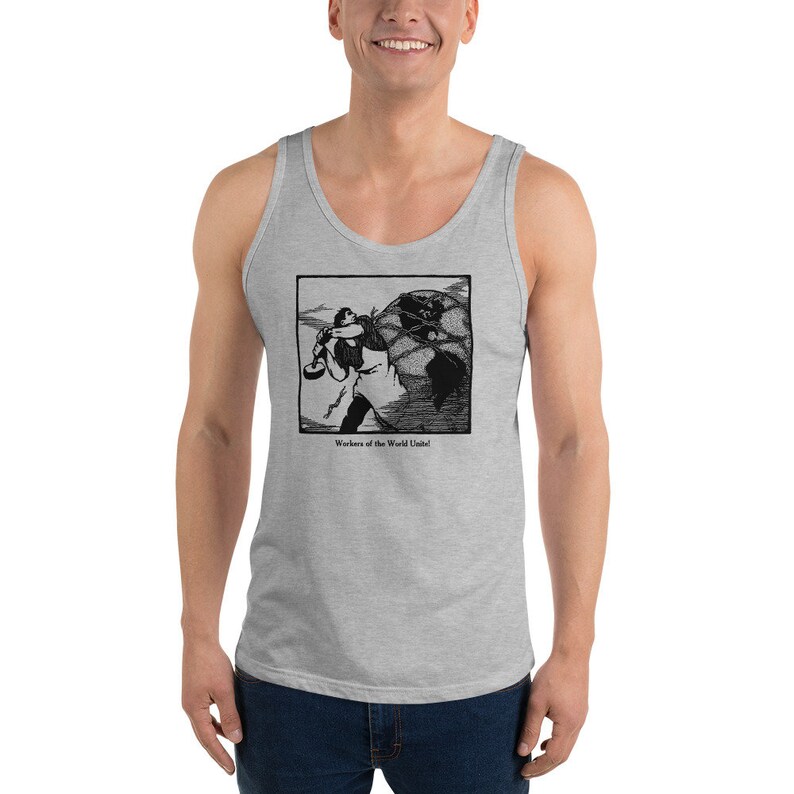Workers Tank: Worker Smashing the Chains of Oppression Workers of the World Unite Unisex Retro Socialist Communist Leftist Pro-Labor Athletic Heather
