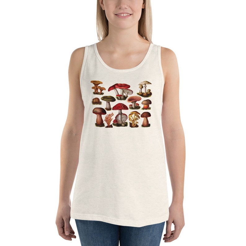 Mushroom Tank: Poisonous Fungi & Mushrooms Edwardian Botanical Illustration Unisex Tank Top, Fungus, Mushroom, Retro Mushroom Gift Oatmeal Triblend