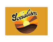 Socialist Poster: Retro 1970s Style Socialism Sunrise | Leftist Anti-Capitalist Pro-Labor Wall Art Print