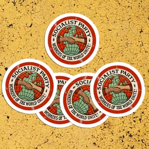 Set Socialist Party Kiss-Cut Stickers | Workers of the World Unite! | 5 Vinyl Stickers | Retro Socialism, Small Gift