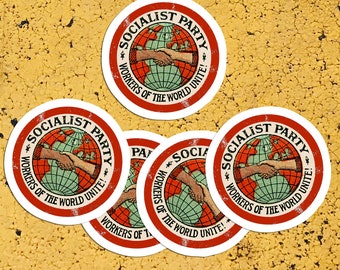Set Socialist Party Kiss-Cut Stickers | Workers of the World Unite! | 5 Vinyl Stickers | Retro Socialism, Small Gift