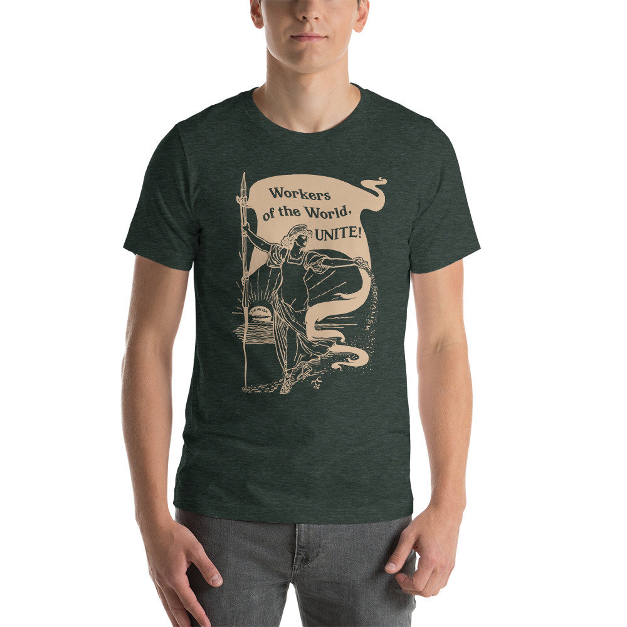 Discover Leftist T-Shirt: Workers of the World, Unite! | Unisex Retro Socialism, Walter Crane Style