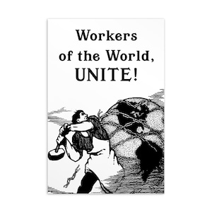 Ouvrier brisant les chaînes de l'oppression petits caractères, carte postale 4x6" Travailleurs du monde unissez-vous ! Carte plate socialiste rétro gauchiste communiste