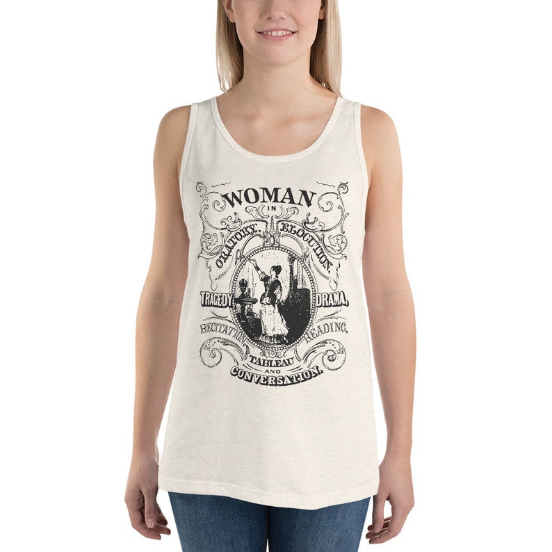 Feminist Tank: Woman in Oratory, Elocution, Tragedy, Drama, Recitation, Reading, Tableau & Conversation, Ornate Victorian Womanhood Gift Oatmeal Triblend