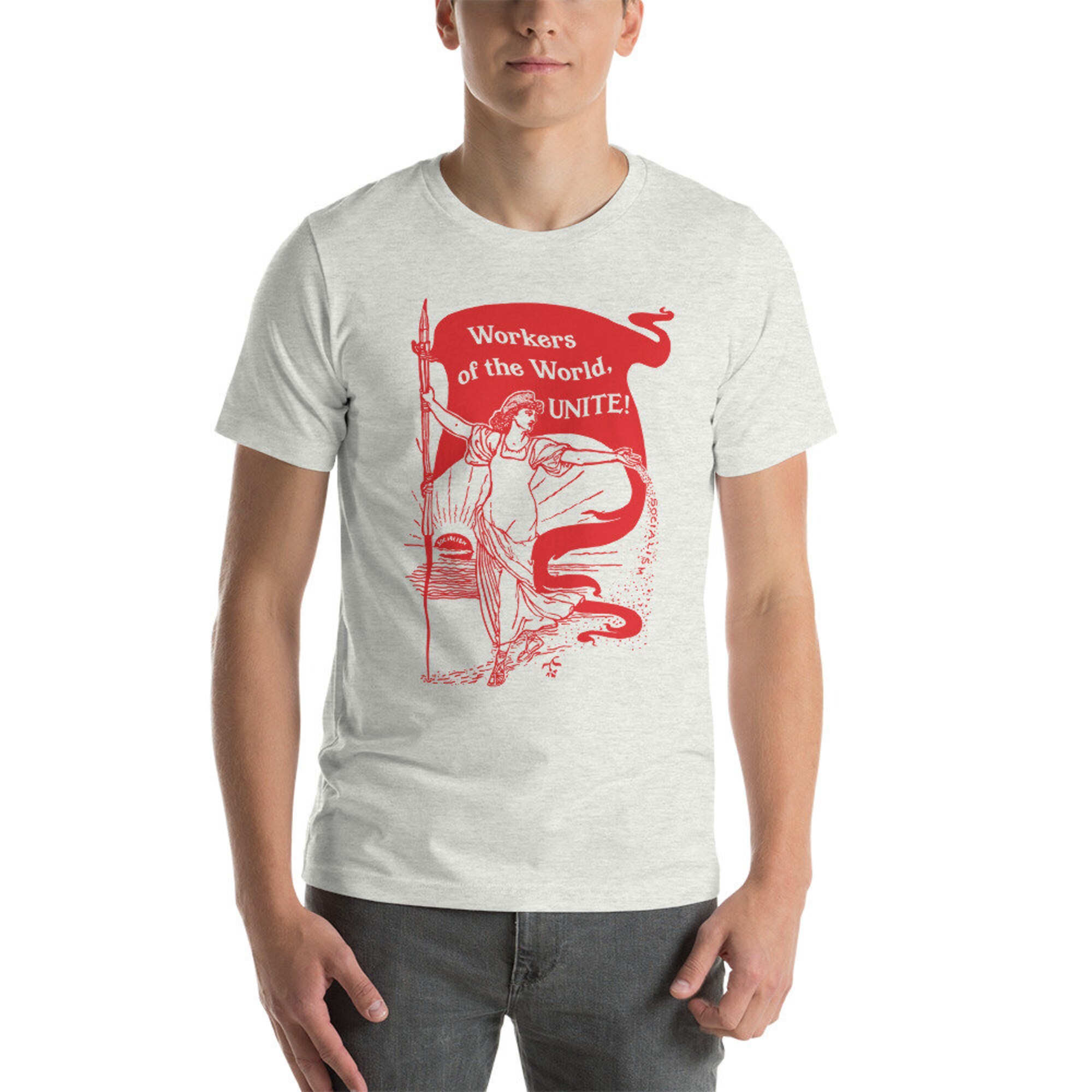 Discover Leftist T-Shirt: Workers of the World, Unite! | Unisex Retro Socialism, Walter Crane Style