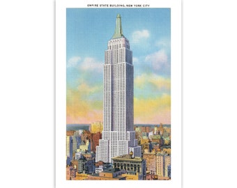 NYC Poster: Retro Empire State Building Halftone Vintage Reproduction | New York City | 1930s Wall Postcard Art Travel Postcard Art Print