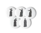 Set of Five Victorian Mood Lady Pins, Reactions Emotions | Anger Horror Laughter Madness Scorn