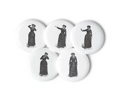 Set of Five Victorian Mood Lady Pins, Reactions Emotions | Anger Horror Laughter Madness Scorn