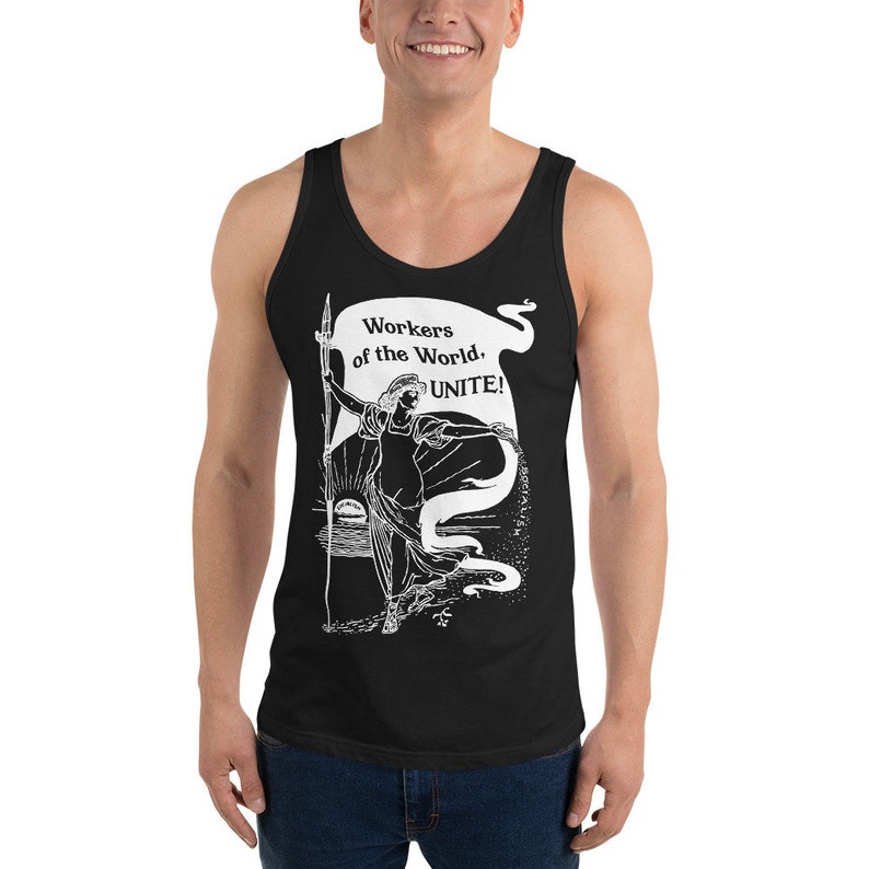 Leftist Tank: Workers of the World, Unite Unisex Retro Socialism Shirt, Walter Crane Style, Retro Socialist Anti-Capitalist Pro-Labor Black