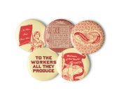 Set of Five Retro Leftist Pinbacks | Socialist, Communist, Solidarity Badges, Workers Pins, Buttons