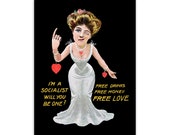 Socialist Poster: Flirty Free Love Socialist | Retro Edwardian Woman, Socialism Anti-Capitalist  Wall Art Leftist Gift Unframed