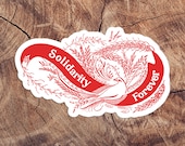 Solidarity Forever Banner with Birds and Flourishing Kiss-Cut Large Sticker | Retro Socialist Anti-Capitalist Pro-Labor Communist Small Gift