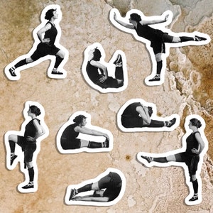 Retro Limber Ladies 2 Sticker Set 8 Vinyl Workout Women Stickers Exercise, Gym, Health, Fitness Stretch, Small Gift image 1