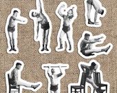 Old Fashioned Muscle Man #2 Sticker Set | 8 Vinyl Workout Stickers | Exercise, Gym, Health, Fitness, Stretch, Small Gift