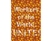 Workers Flag: Workers of the World, Unite! Floral 56x34.5 inch Retro Socialist, Leftist, Anti-Capitalist, Communist, Pro-Union, Pro-Worker