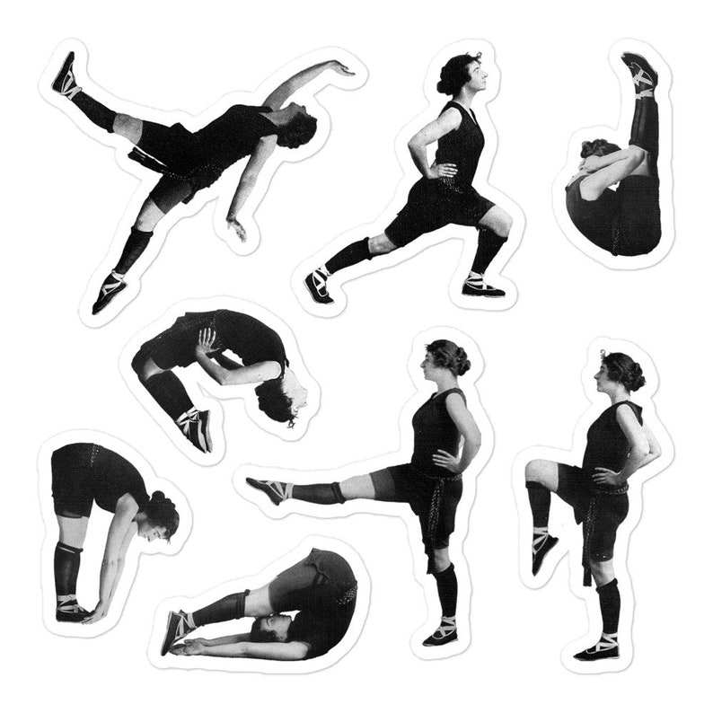 Retro Limber Ladies 2 Sticker Set 8 Vinyl Workout Women Stickers Exercise, Gym, Health, Fitness Stretch, Small Gift image 3