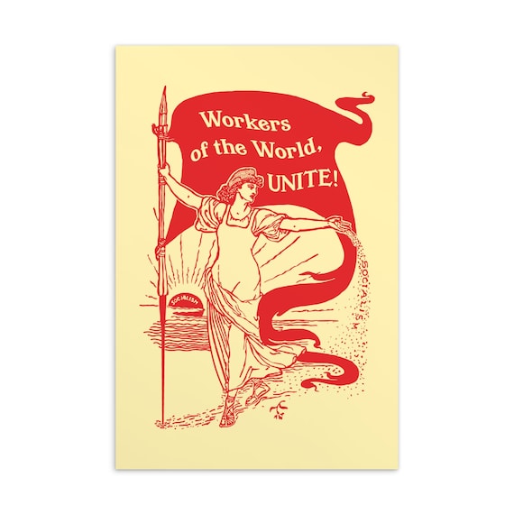 Leftist Small Print, 4x6" Postcard | Workers of the World, Unite! Retro Walter Crane Style Socialism Retro Socialist Pro-Labor Flat Card