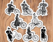Bicycle Ladies Sticker Set, 8 Vinyl Victorian Women Riding Antique Bicycles Bike Cycling Feminist Feminism, Small Gift