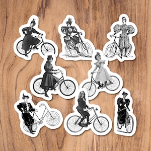 Fiets Dames Sticker Set, 8 Vinyl Victoriaanse Vrouwen Rijden Antieke Fietsen Fiets Fietsen Feministisch Feminisme, Klein Cadeau