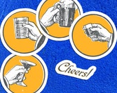 Cheers! Toasting Hands Vinyl Sticker Set | 5 Retro Raised Glasses Drinking Celebration Stickers, Bartender, Beer, Champagne, Booze, Alcohol