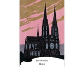Austria Poster: Votive Church, Vienna | Vintage Reproduction Edwardian Votivkirche Wien Religious Neo-Gothic Architecture Postcard Art Print